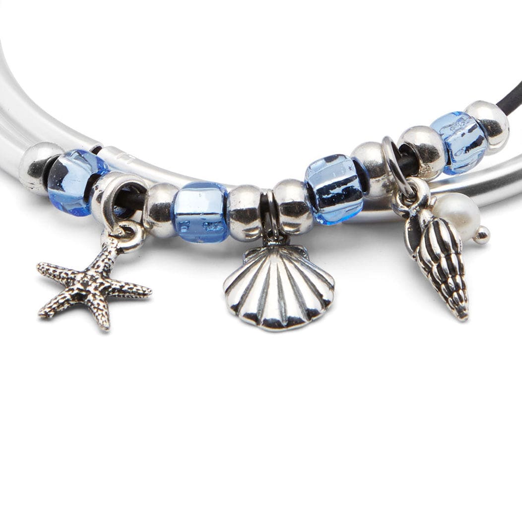 Surfside Adjustable Silver &amp; Leather Bracelet with Nautical Charms Adjustable Bracelet