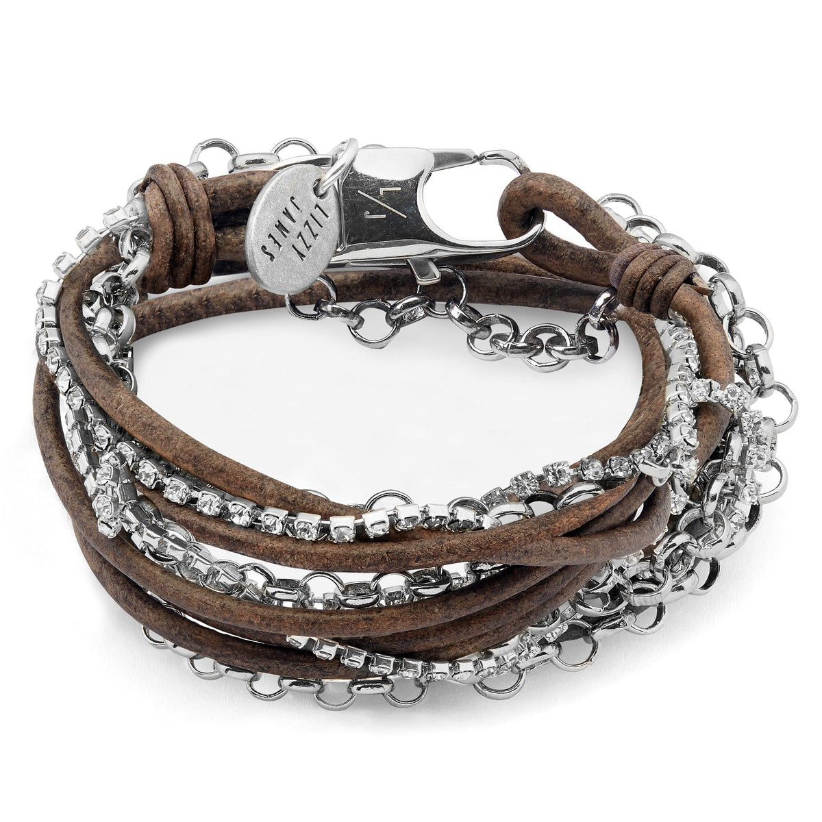 Sydney Wrap Bracelet with Rhinestone Chain Natural Brown Gray