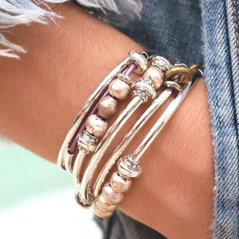 Silver and Leather Woman Bracelet, O-ring Bracelet, LINCE Lp MODEL