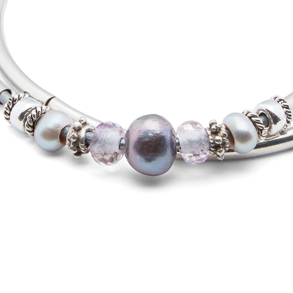 Pearl and Pink Sapphire Pinkberry Sterling Silver Bracelet Bracelet Select Wrist Size: PETITE