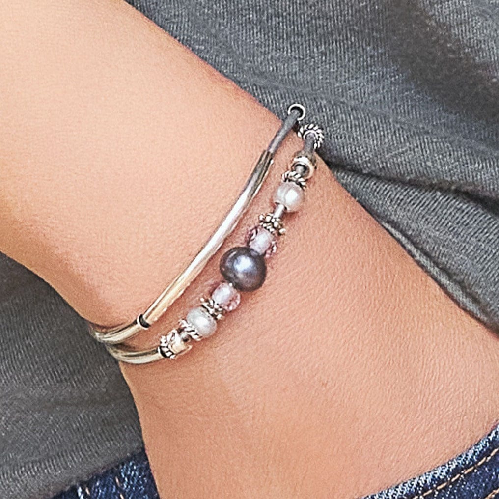 Pearl and Pink Sapphire Pinkberry Sterling Silver Bracelet Bracelet Select Wrist Size: PETITE