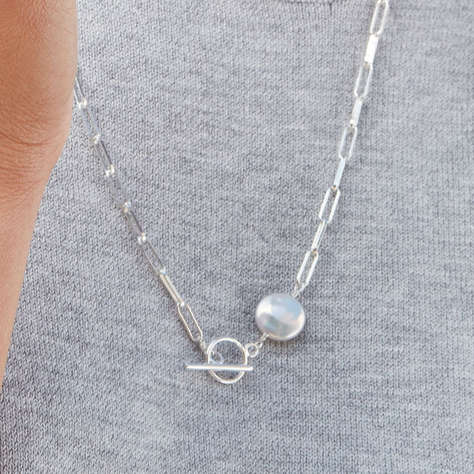 Serena Sterling Silver Pearl Toggle Necklace