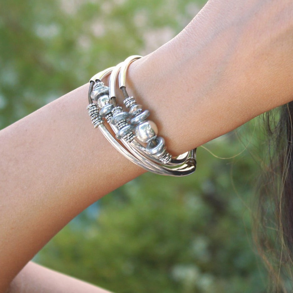 Lonny Silver &amp; Leather Wrap Bracelet Bracelet Wrist Size*: Petite